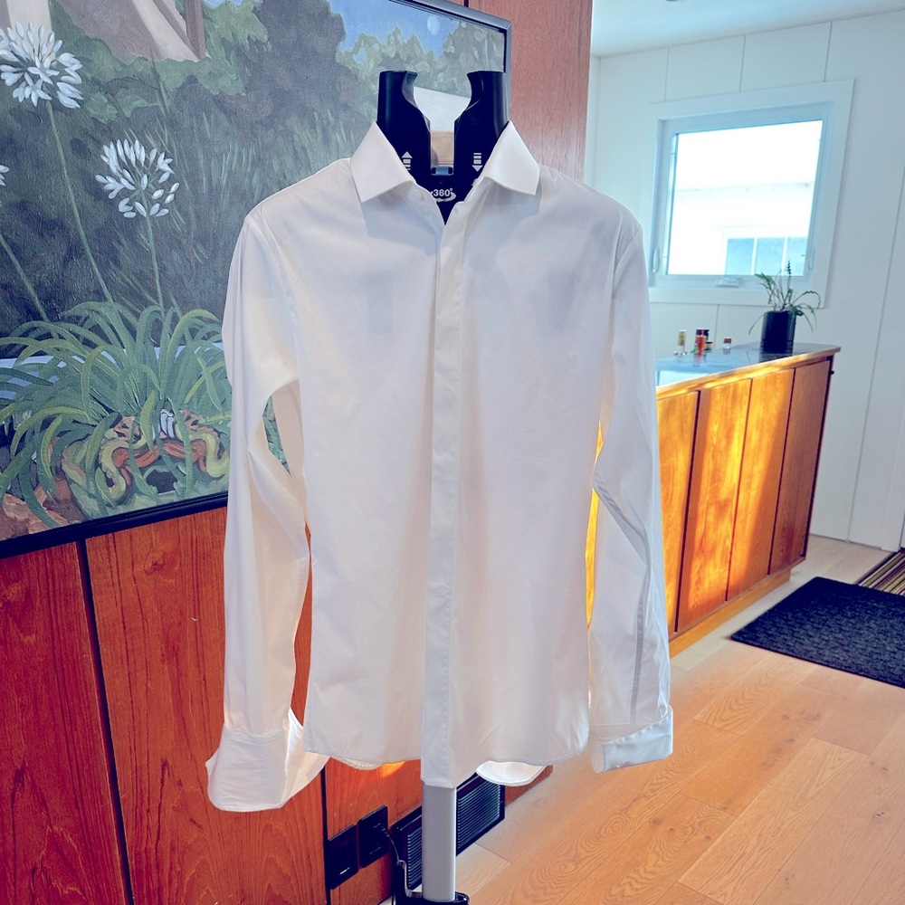 NWOT Thomas Pink Tuxedo Shirt - 15.5 - White - French Cuffs - Covered Pl…